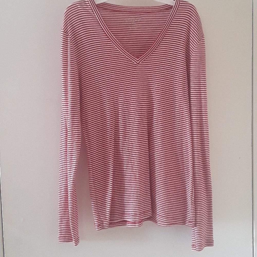 Red and white thin strip long sleeve shirt